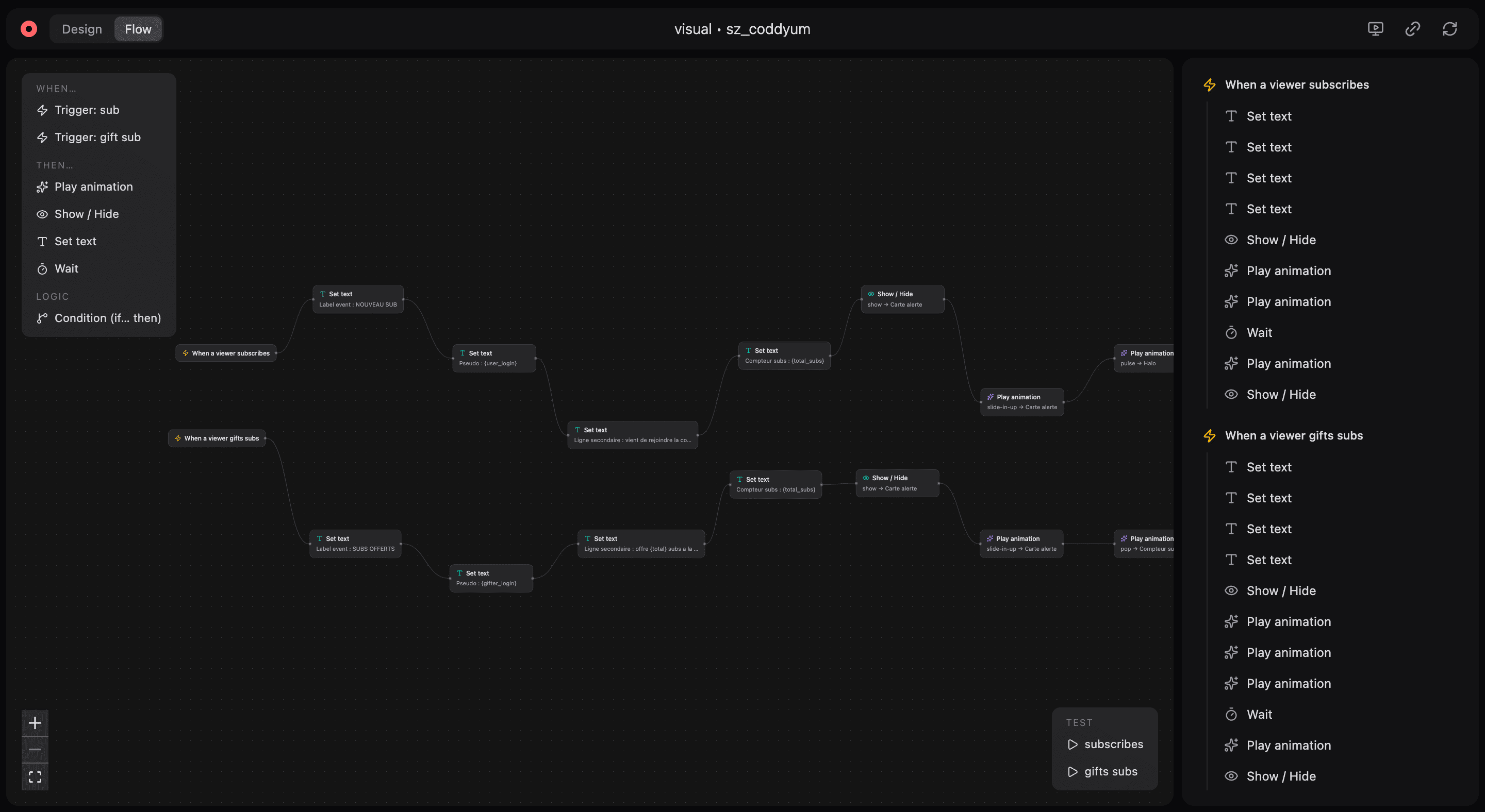 Flow configuration of an event overlay
